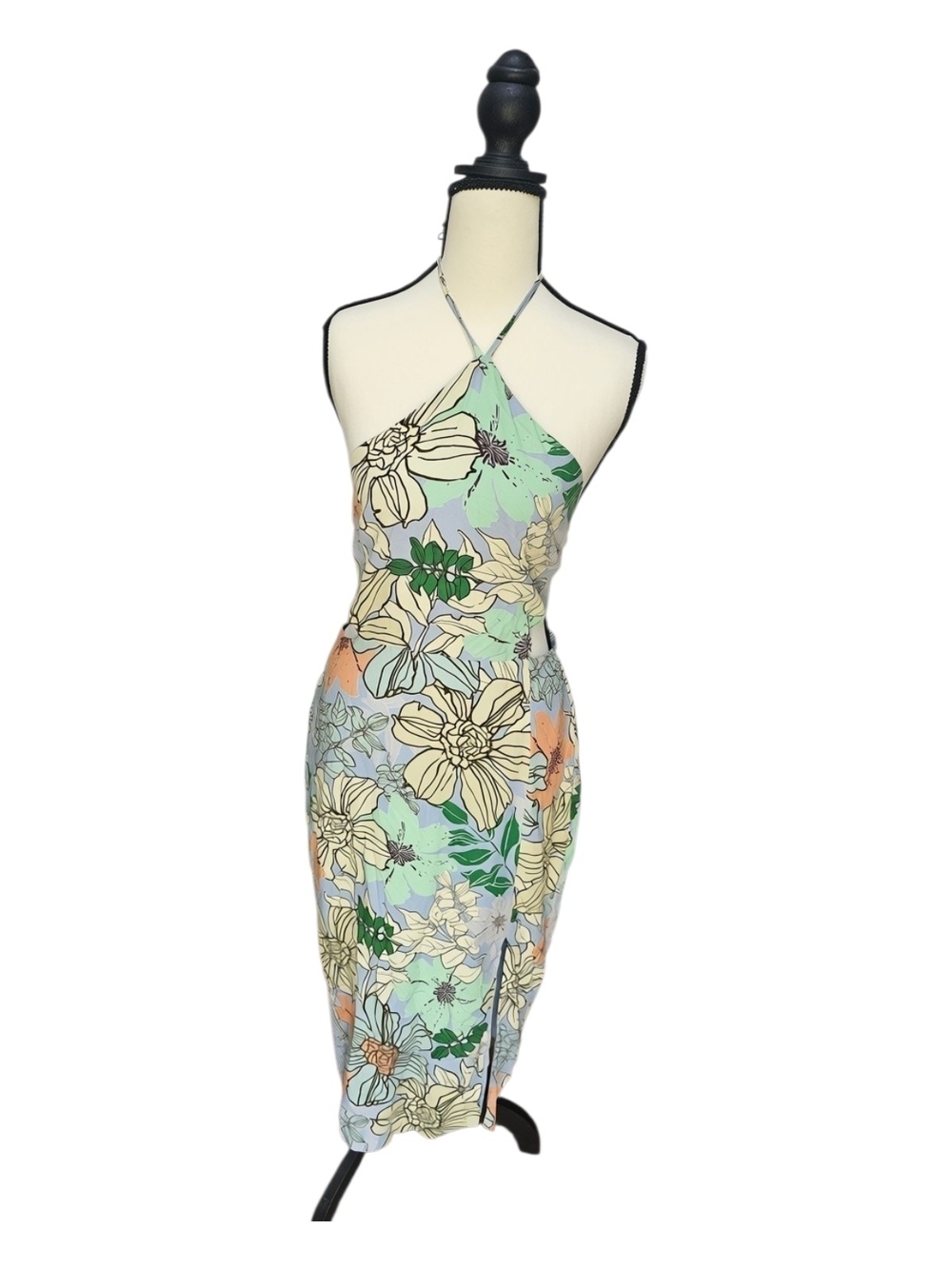 Lulus Tropical You Mine Blue Floral Print Halter Tie-Back Midi Dress - Picture 5 of 10